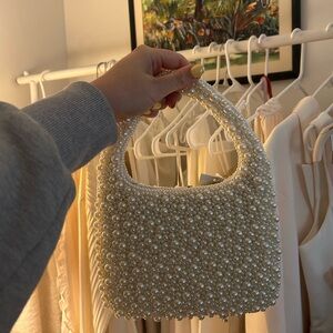 Nina Pearl-Embellished White Purse